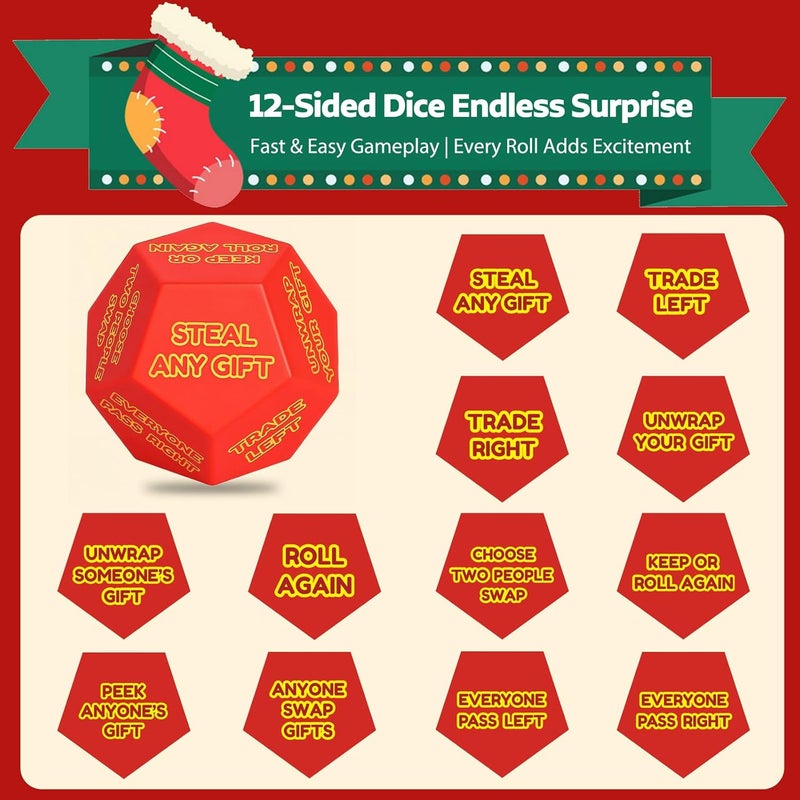 BUBERO Store Santa Swap Gift Exchange Dice, Exchange Gifts Christmas Games for Family Party, Christmas Stocking Stuffers White Elephant Gift Swap Dice Game for Teens, Kids, Adults, Families and Holiday - Image 2